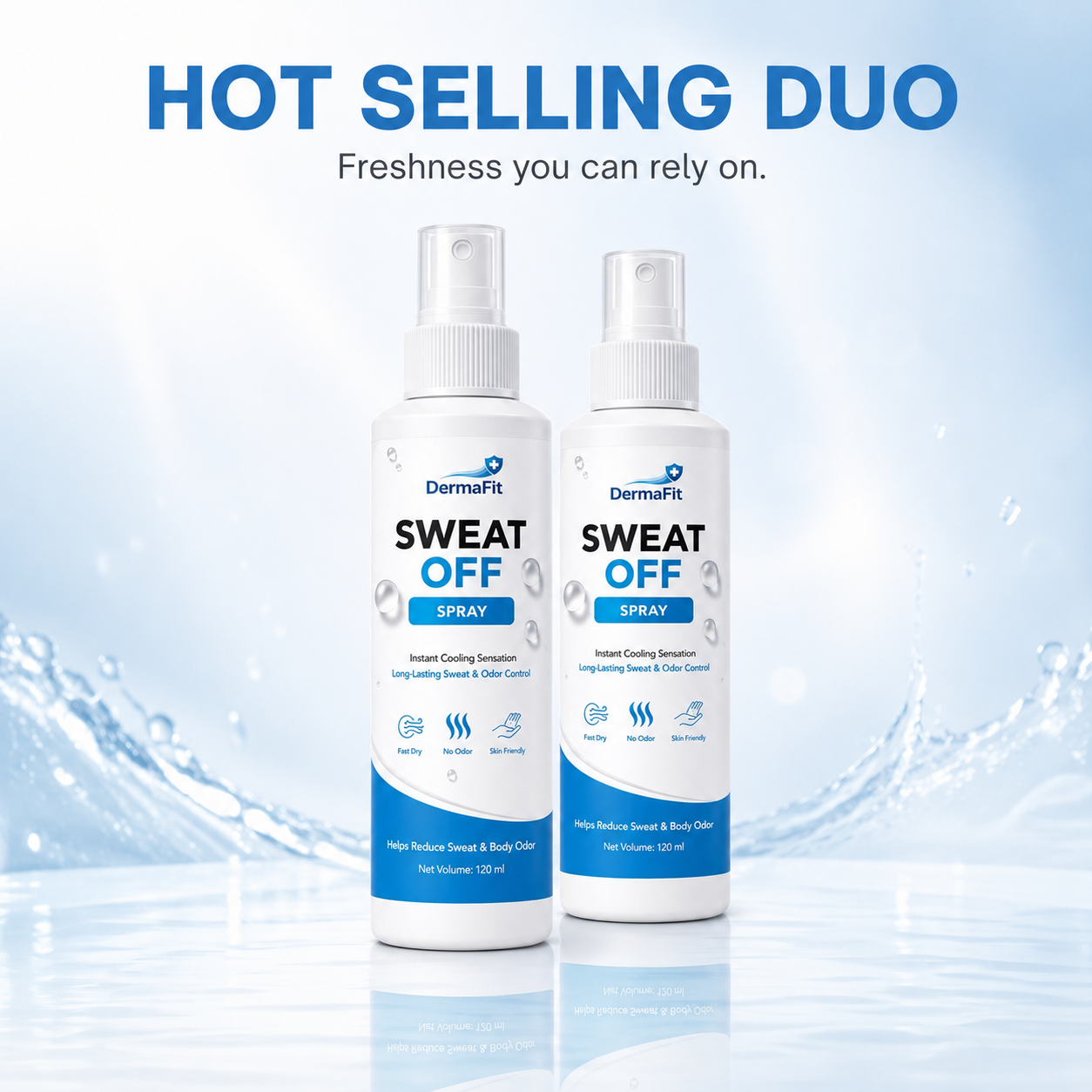 DermaFit Sweat Off Spray – 20% Aluminium Chloride Hexahydrate Anti-Sweat & Odor Control Spray (120ml)