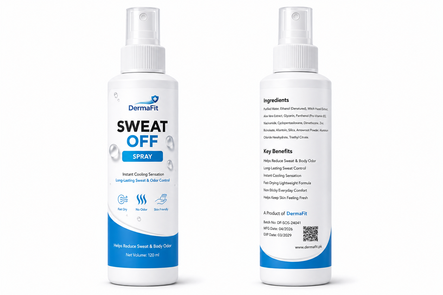 DermaFit Sweat Off Spray – 20% Aluminium Chloride Hexahydrate Anti-Sweat & Odor Control Spray (120ml)