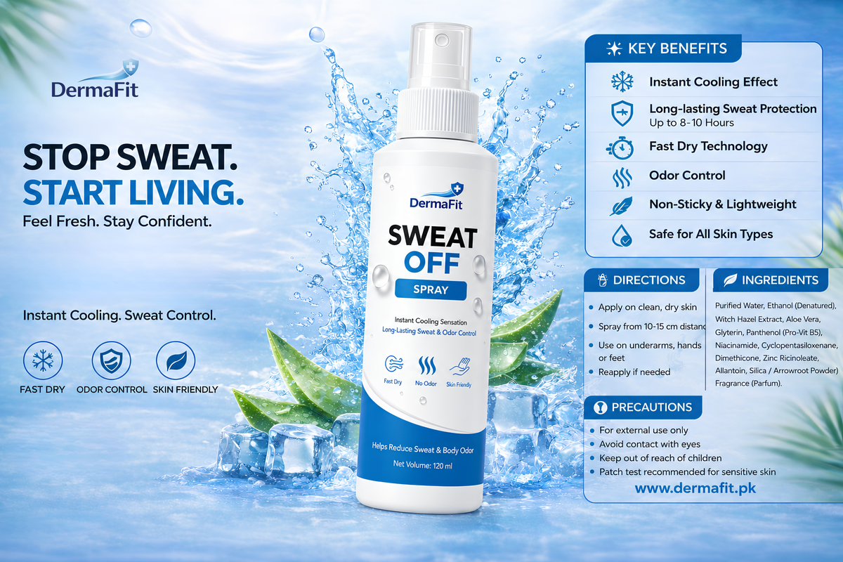 DermaFit Sweat Off Spray – 20% Aluminium Chloride Hexahydrate Anti-Sweat & Odor Control Spray (120ml)