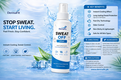 DermaFit Sweat Off Spray – 20% Aluminium Chloride Hexahydrate Anti-Sweat & Odor Control Spray (120ml)